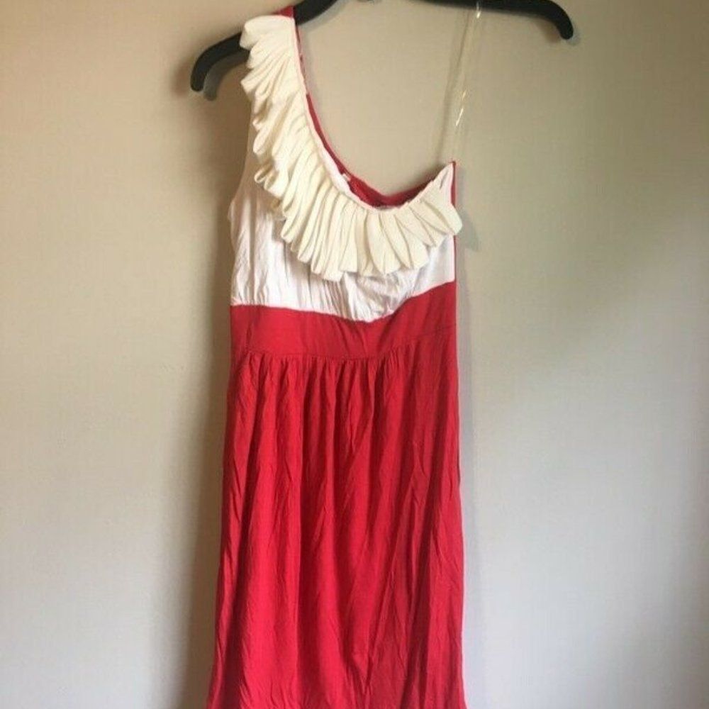 Vettr large orange and white one sleeved dress